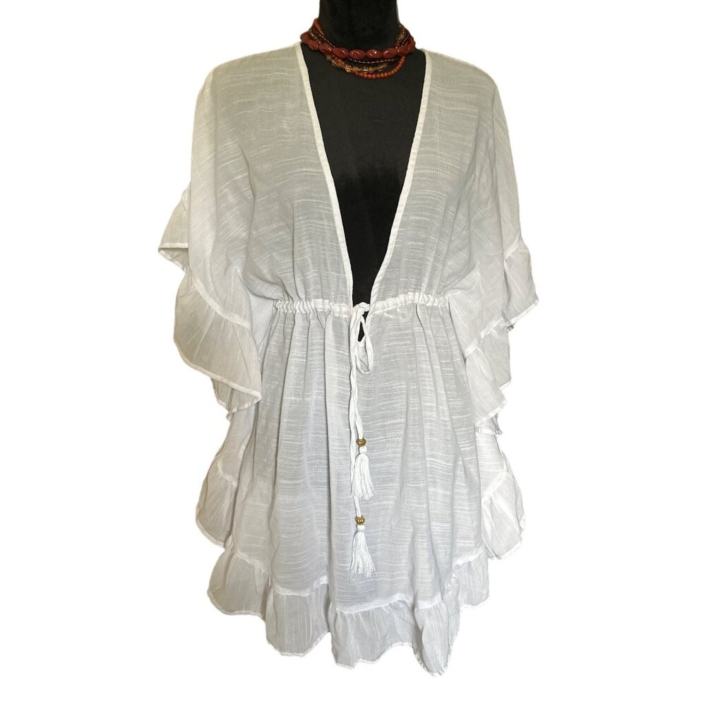 💖Club Z Collection White Ruffled Kaftan Open Front Kimono
